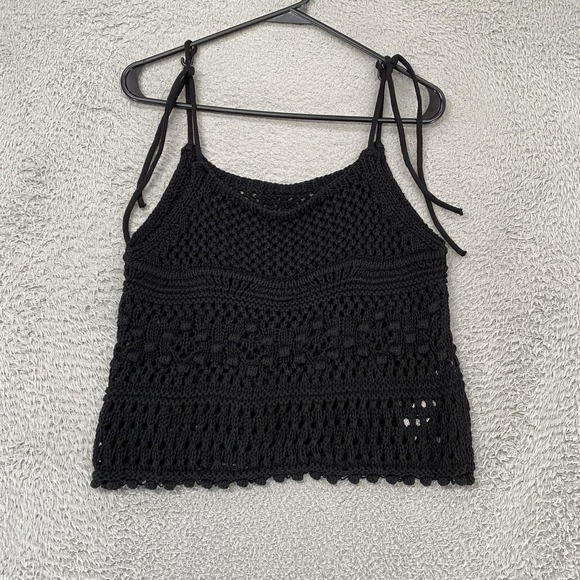 Zara Tops - Zara Crochet Tank Womens Small Black 100% Cotton Tie Strap Boho Festival Beachy